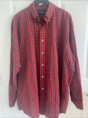 Ralph Lauren Red and Green Plaid Button-Down 100% Cotton Shirt Cabincore holiday